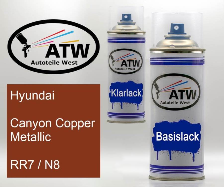 Hyundai, Canyon Copper Metallic, RR7 / N8: 400ml Sprühdose + 400ml Klarlack - Set, von ATW Autoteile West.